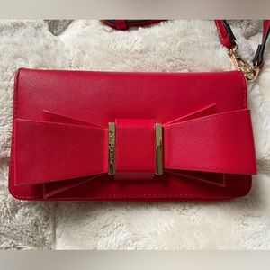 Betsey Johnson Red Bow Crossbody Wallet Purse Bag with Gold Hardware So Pretty!
